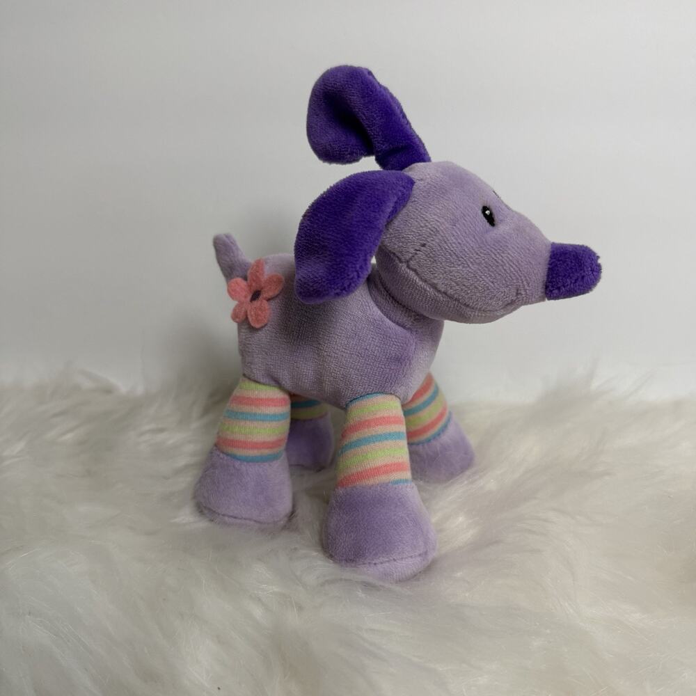 Gund Kids Giggling Girls Purple MINI Dog Pink Flower Striped Leg 6” Plush #20234